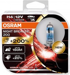 ΛΑΜΠΑ OSRAM H4 12V NIGHT BREAKER 200 2ΤΜΧ Επιπλέον 200% περισσότερο φως.